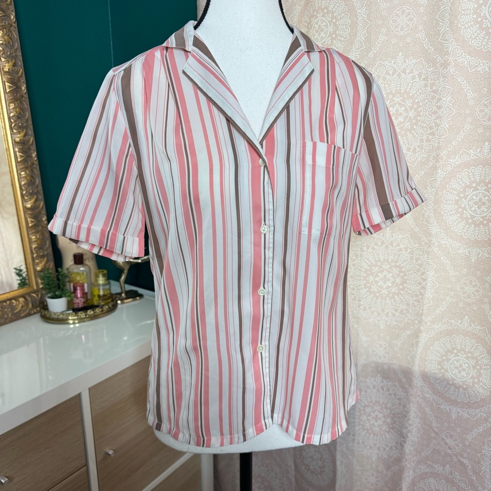 Vintage Le Grange Striped Top Brown Pink Groovy 70s Aesthetic Retro 90s